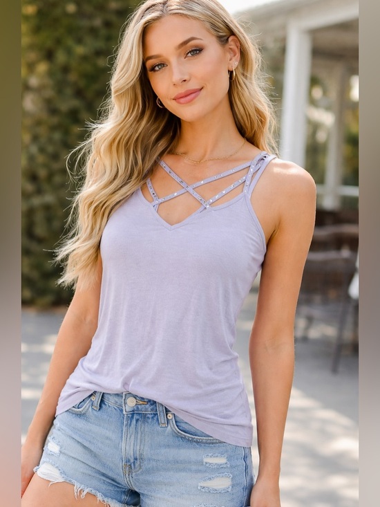 Red By Bke Tops - BKE Embellished Strappy Lilac Camisole XS Night Out Clubbing Shiny Coquette Girl